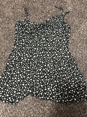 Black Daisy-Print Spaghetti Strap Camisole Dress